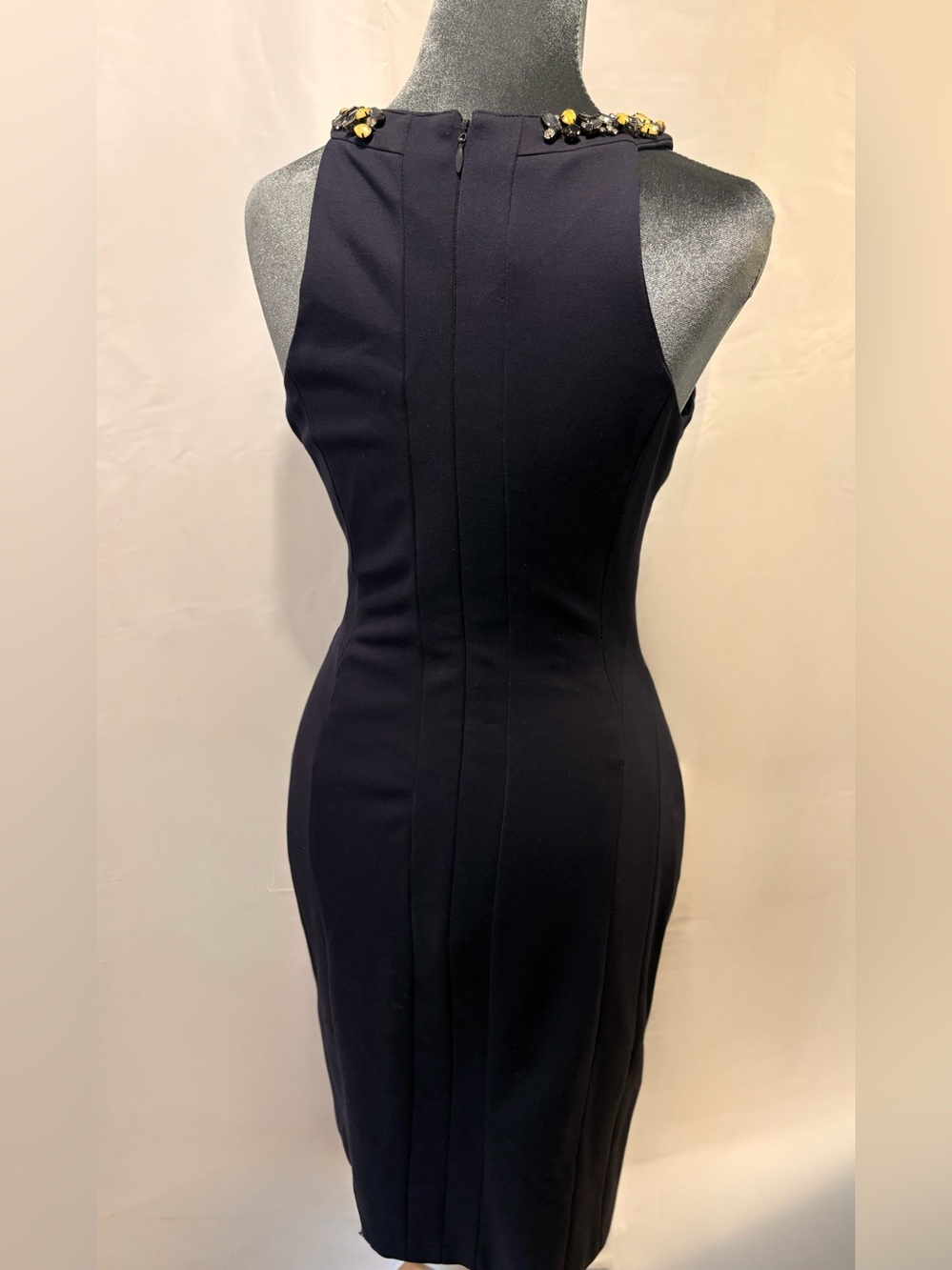 Laundry by Shelli Segal Navy Blue Embellished Cage Neckline Dress 2 - Picture 4 of 5